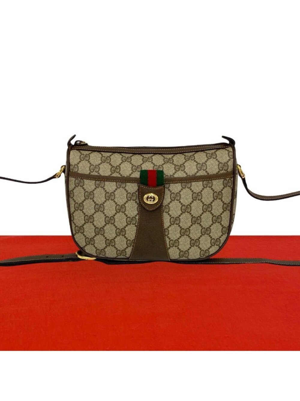 Gucci Vintage Sherry Line GG Logo Leather Shoulder Bag Pochette Brown